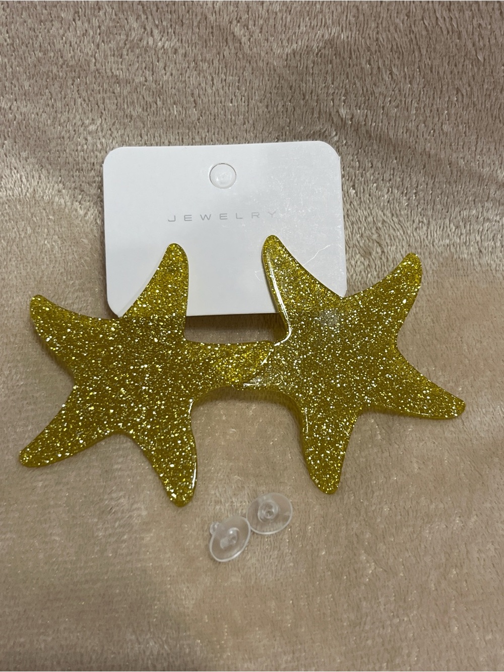 Gold Glitter Starfish Earrings - Beach Vacation